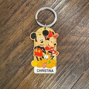 Disney Gold-Tone Mickey, Minnie & Pluto Keychain with Red, Black, Yellow